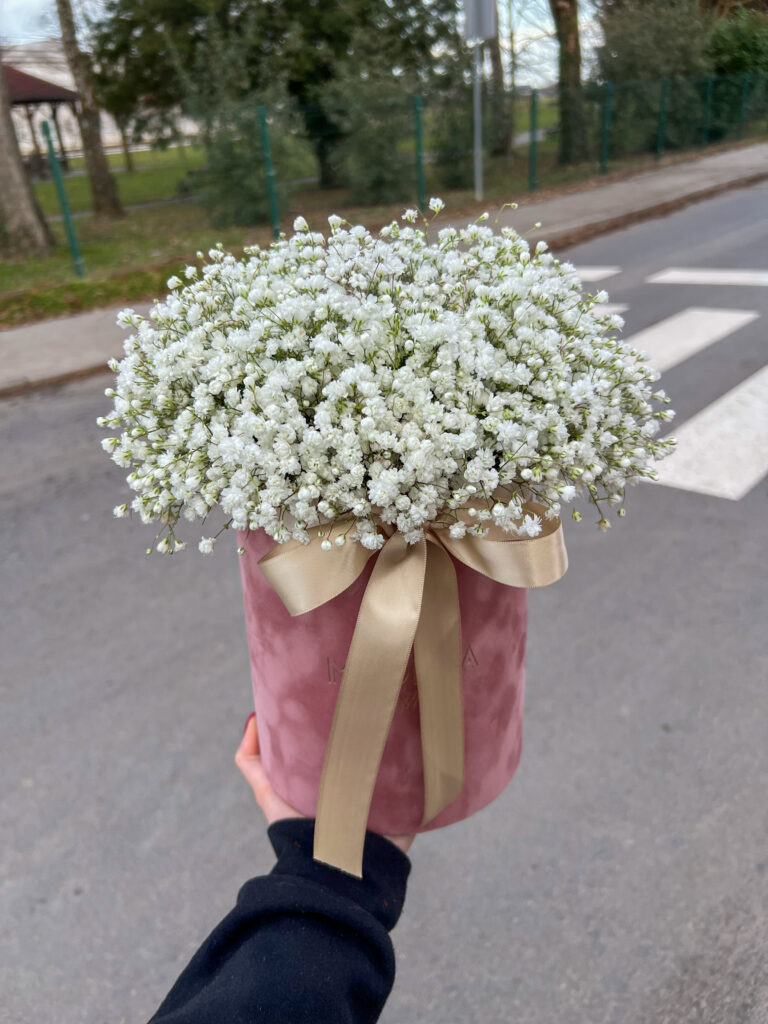 Veliki prljavo rozi flower box baršun velvet