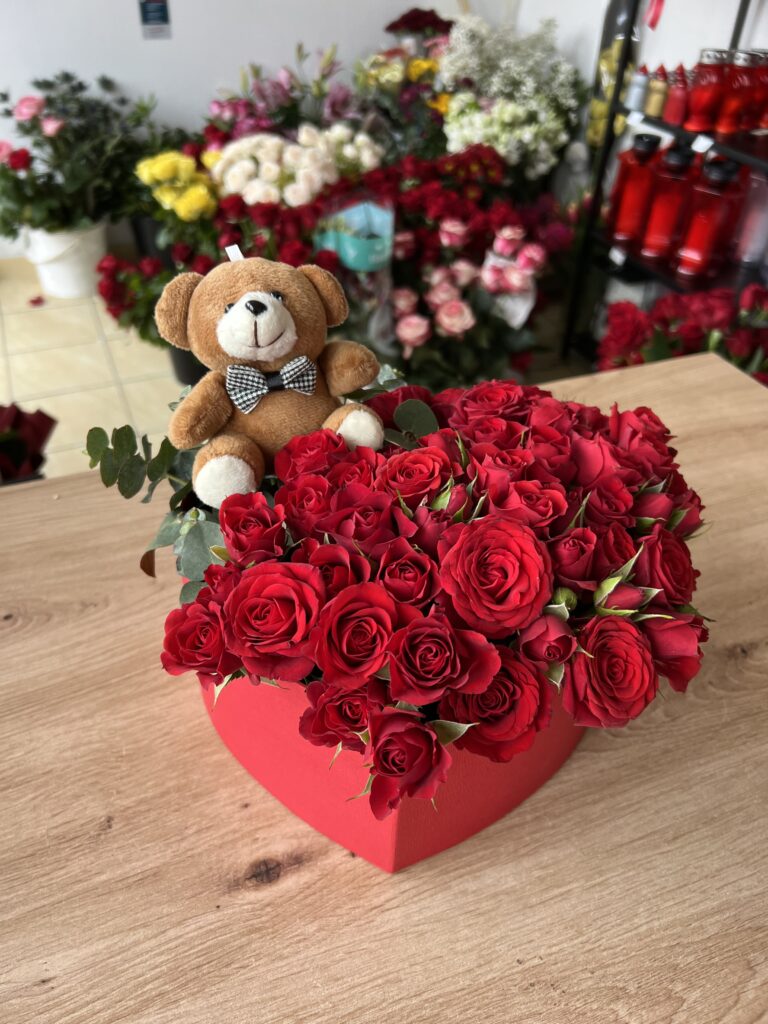 Srce flower box kutija cvijeća medo